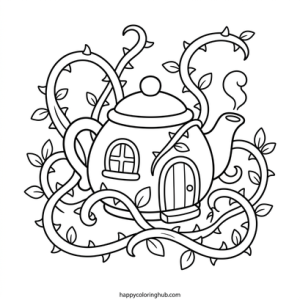 Cute dark fantasy tiny homes coloring page