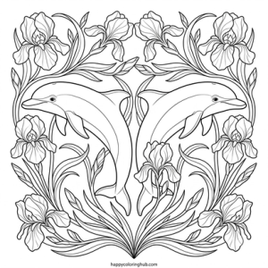 Art nouveau dolphins coloring page for women