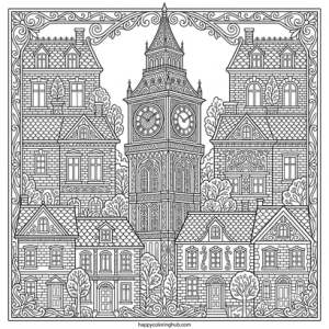 Cities sleeping coloring page