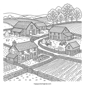 Detailed sketchy villages coloring page