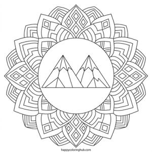 Mandala mountains coloring page for teens