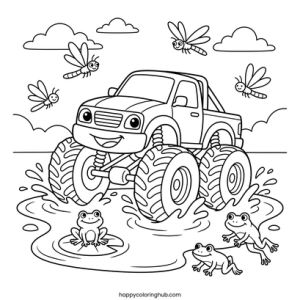 Cute reverse monster trucks coloring page