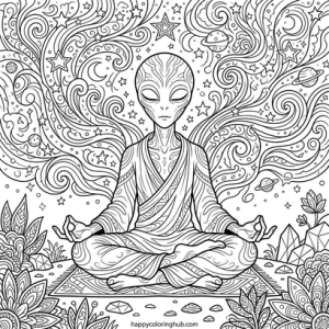 Minimalist aliens coloring page for seniors