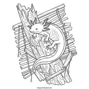 Scary vaporwave axolotls coloring page