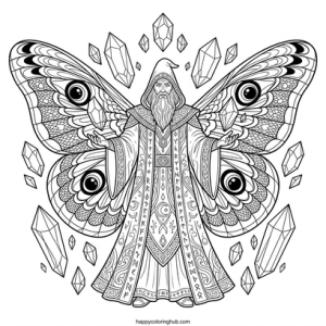 Psychedelic wizards coloring page for anxiety relief