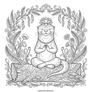 Otters meditating coloring page for relaxation