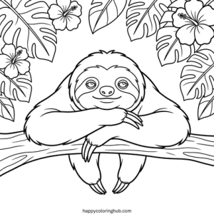 Simple tattoo style sloths coloring page