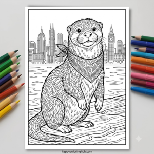Graffiti otters coloring page for seniors