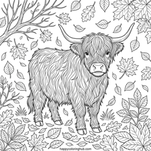 Complex pixel art highland cows coloring page