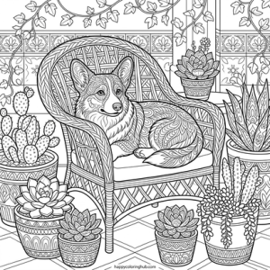 Corgis summer coloring page