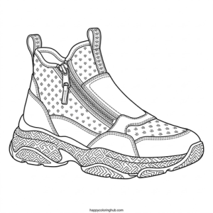 Complex watercolor style sneakers coloring page