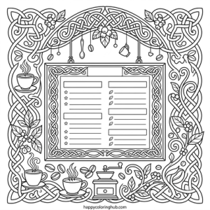 Beautiful doodle cafes coloring page