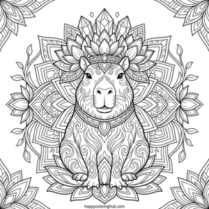 Trippy capybaras coloring page for adults