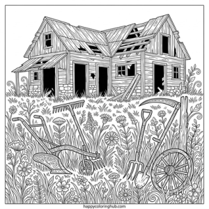 Scary retro 80s farms coloring page