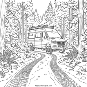 Van life autumn coloring page for men