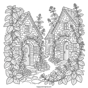 Villages eating pizza coloring page for stress relief