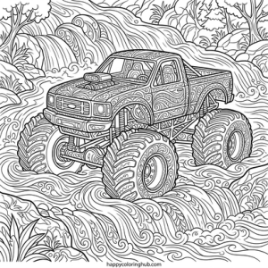 Monster trucks swimming coloring page