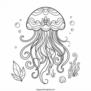 Vintage jellyfish coloring page