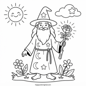 Wizards spring coloring page for kids