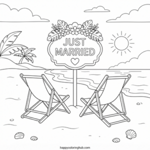 Beaches wedding coloring page for relaxation
