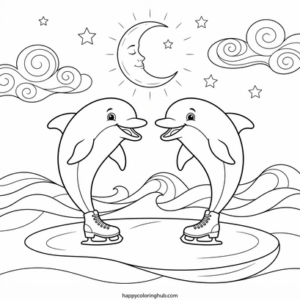 Dolphins skating coloring page for seniors