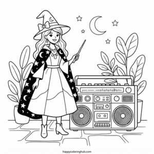 Retro 80s witches coloring page for women