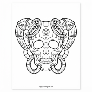 Steampunk skulls coloring page for teens