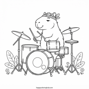 Capybaras playing music coloring page for seniors