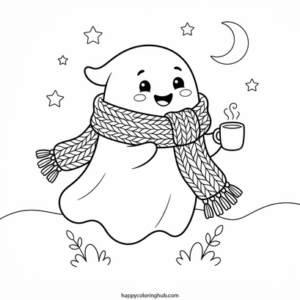 Ghosts halloween coloring page for adults