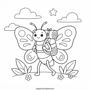Moths hiking coloring page for kids