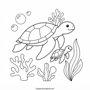 Minimalist sea turtles coloring page for seniors