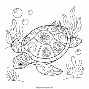 Geometric sea turtles coloring page for adults