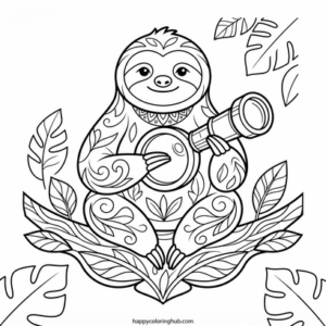 Beautiful steampunk sloths coloring page