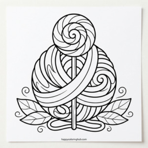 Candy knitting coloring page for relaxation