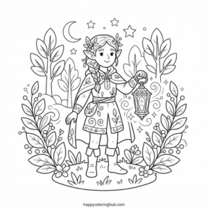 Trippy elves coloring page for men