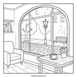 Relaxing grayscale cafes coloring page