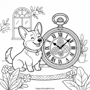 Steampunk corgis coloring page for stress relief