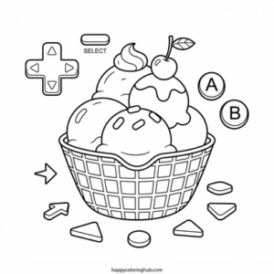 Ice cream gaming coloring page for stress relief