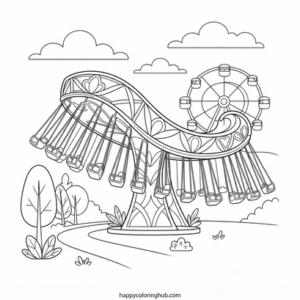 Geometric amusement parks coloring page for teens
