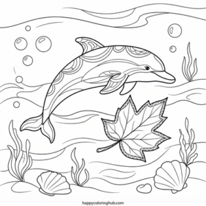Dolphins autumn coloring page for teens