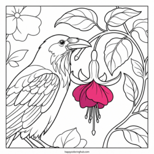 Funny art nouveau ravens coloring page
