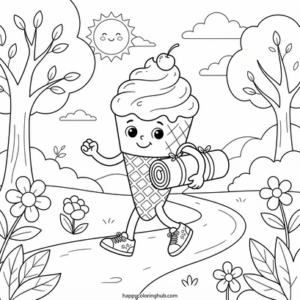 Ice cream working out coloring page for men