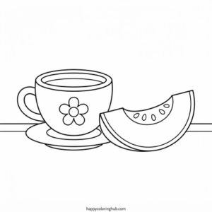 Art nouveau tea time coloring page for kids