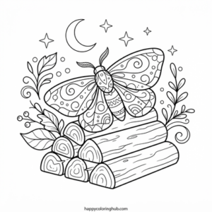 Moths camping coloring page for seniors