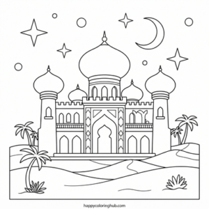 Easy psychedelic castles coloring page