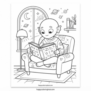Sketchy aliens coloring page for stress relief