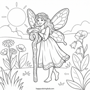 Fairies hiking coloring page for relaxation