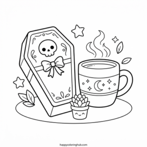 Easy pastel goth coffee coloring page
